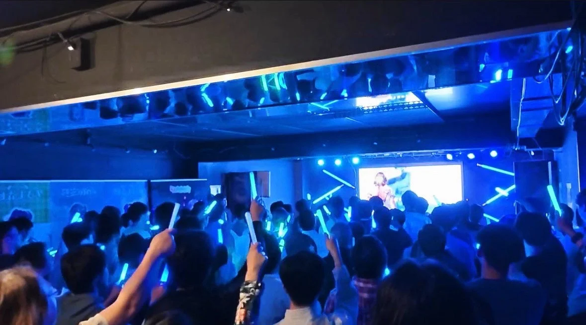 Audience with blue glow sticks