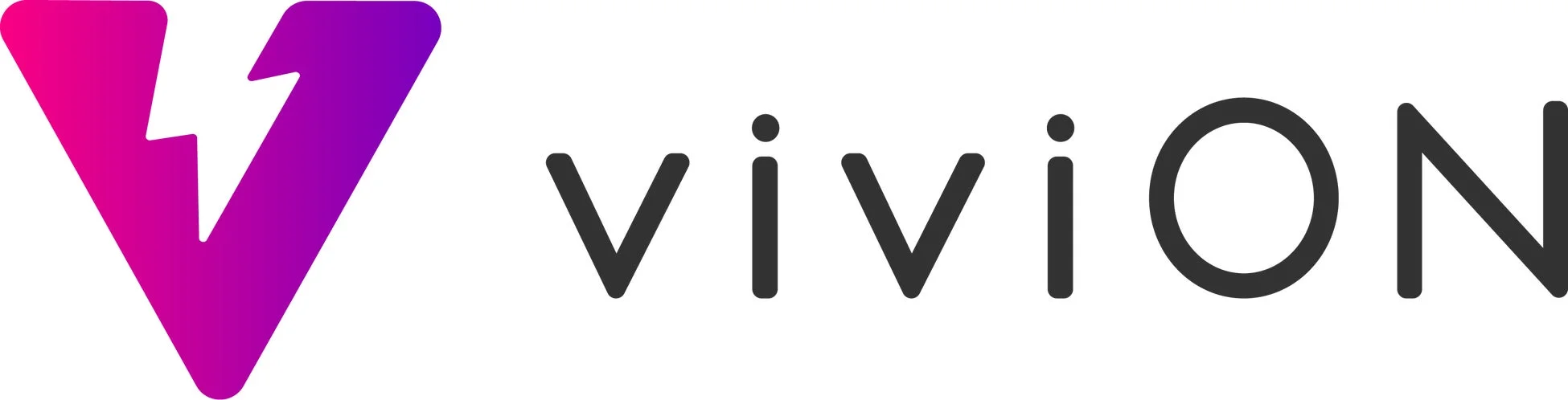 白背景に「viviON」という文字と、V字の中に稲妻がデザインされたロゴ
