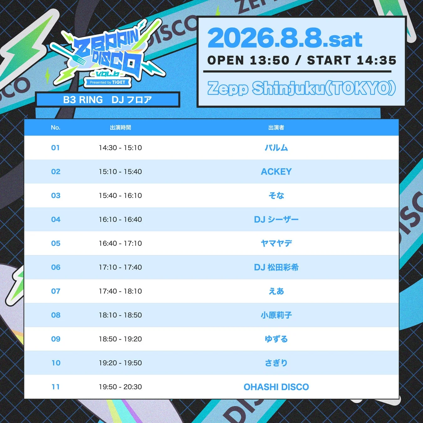 ZEPPIN DISCOのDJイベントのタイムテーブル