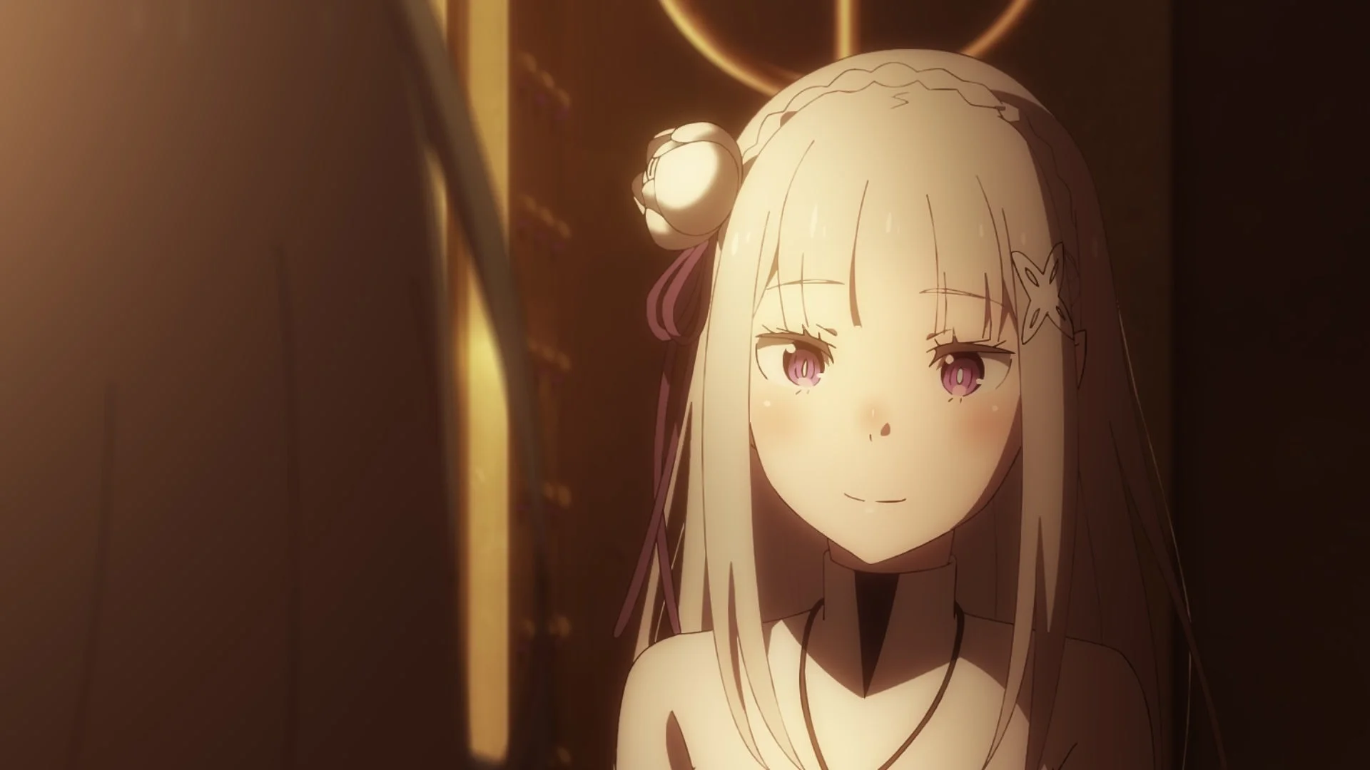 アニメ、キャラクター、エミリア、Re:ゼロ、笑顔、銀髪、紫の目、美少女、ファンタジー、アニメーション