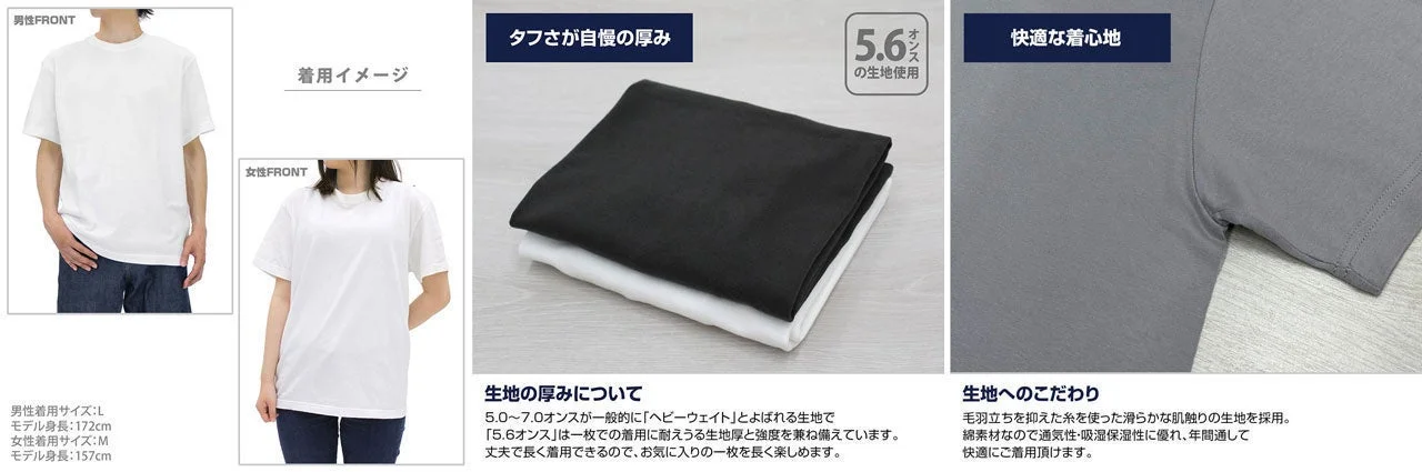 Tシャツ着用イメージと生地へのこだわり