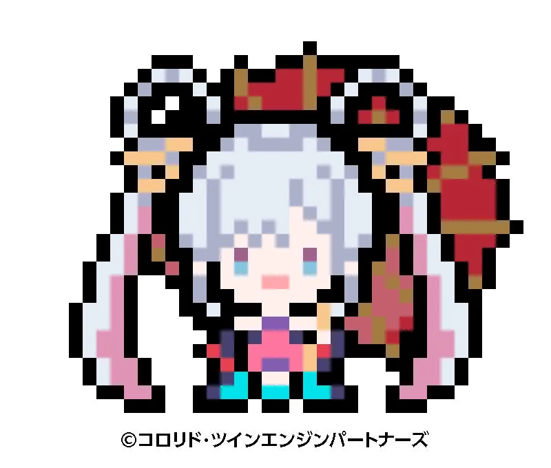 ツインテールの可愛い女の子が描かれたピクセルアートのキャラクターイラストです。赤とピンクを基調とした衣装を身につけています。