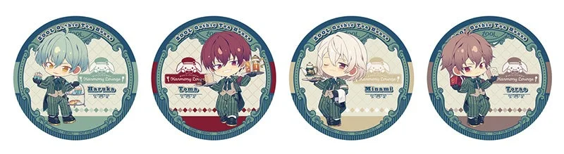 人気アニメ「アイドリッシュセブン」に登場するグループZOOLのメンバーが、ゴシック調のティーハウスをテーマにした衣装を着た可愛らしいちびキャラで描かれた4種類の円形コースターです。各キャラクターがスイーツや飲み物を運ぶ姿が描かれています。
