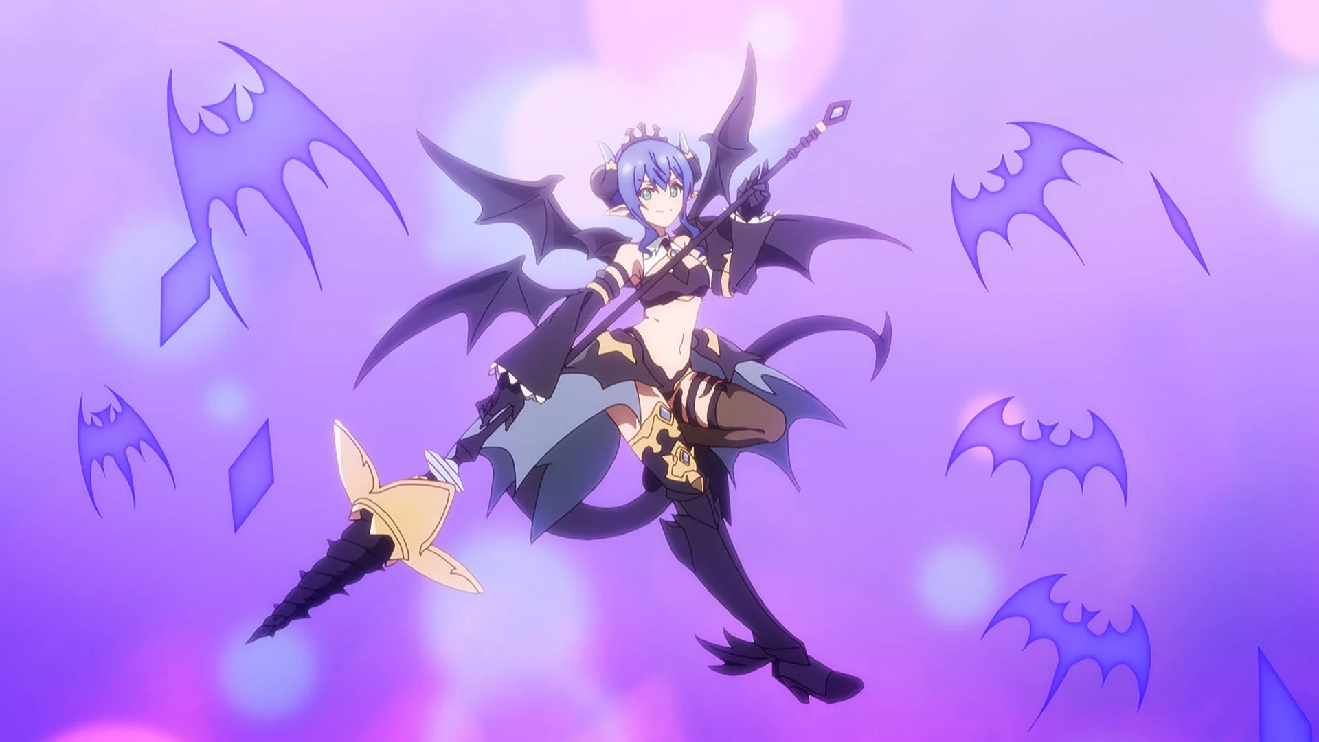 悪魔の翼と尻尾を持つアニメ少女