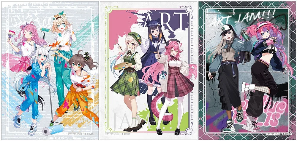 アートをテーマにした3つの異なるイラストが並んだ画像