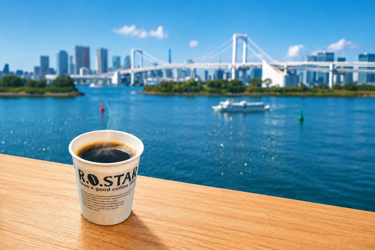 コーヒーとレインボーブリッジのイメージ