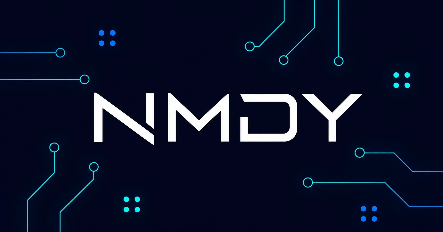 暗い青色の背景に白い「NMDY」という文字が中央に配置されています。