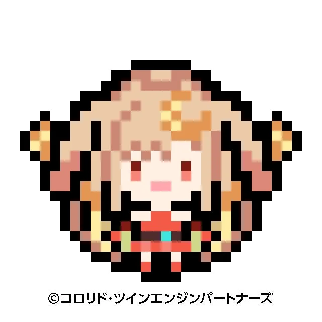 白い背景に、金髪のおさげ髪で赤い服を着たかわいらしいピクセルアートのキャラクターが描かれています。下部には著作権表記があります。