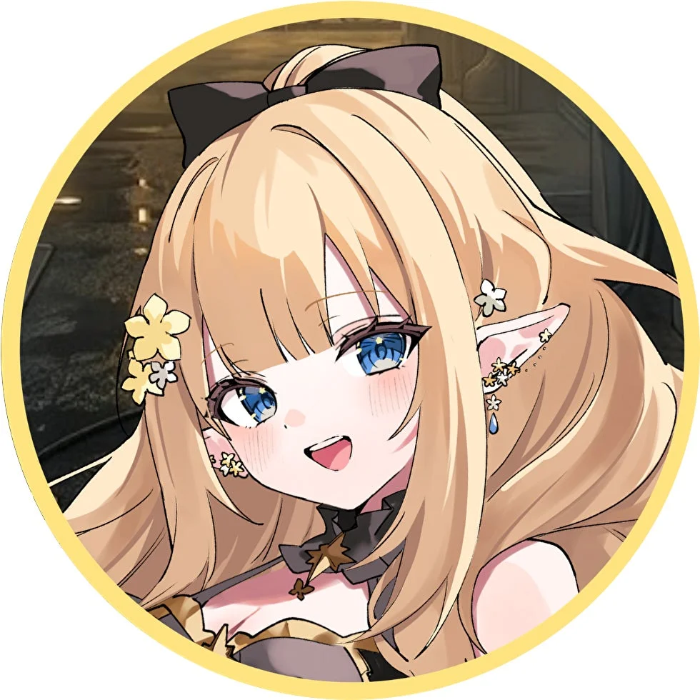 金髪と青い目のエルフ耳を持つアニメ風の少女の顔