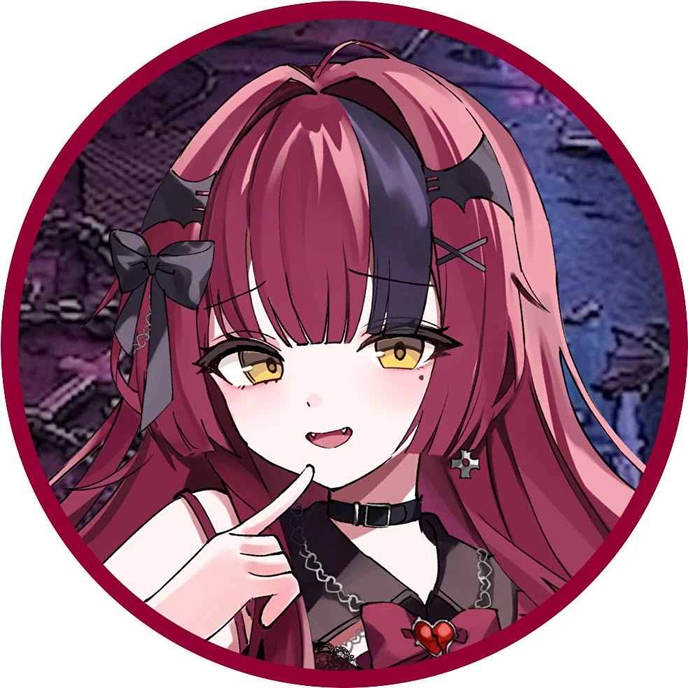 赤色の長い髪と金色の瞳を持つアニメ風の少女